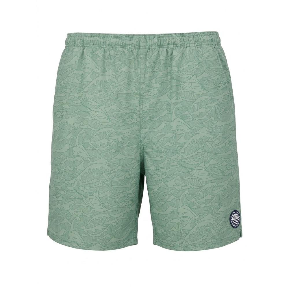 AFTCO Green Wave Print Swim Trunks Board Shorts Mesh Lined Size XL 7in Inseam